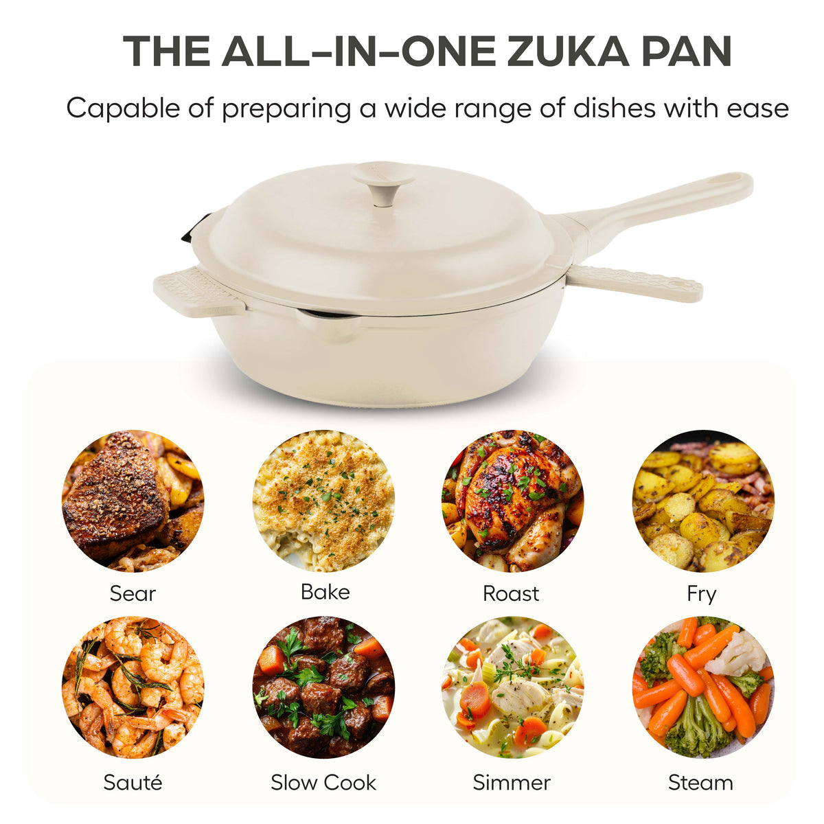 Granitestone 12" Zuka Pan – 6-Piece Multi-Functional Everyday Pan Set with Lid, Nylon Spoon & Steamer Basket