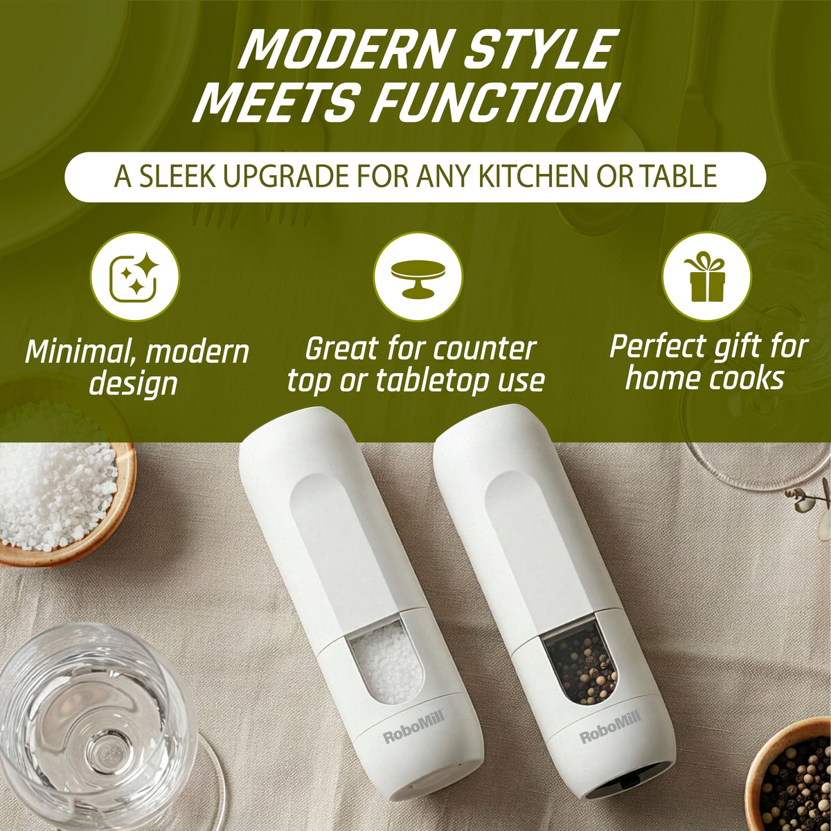 RoboMill Electric Salt and Pepper Grinder Set