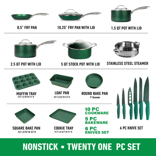 Granitestone 21 Piece Cookware and Bakeware Set, with Knife Set