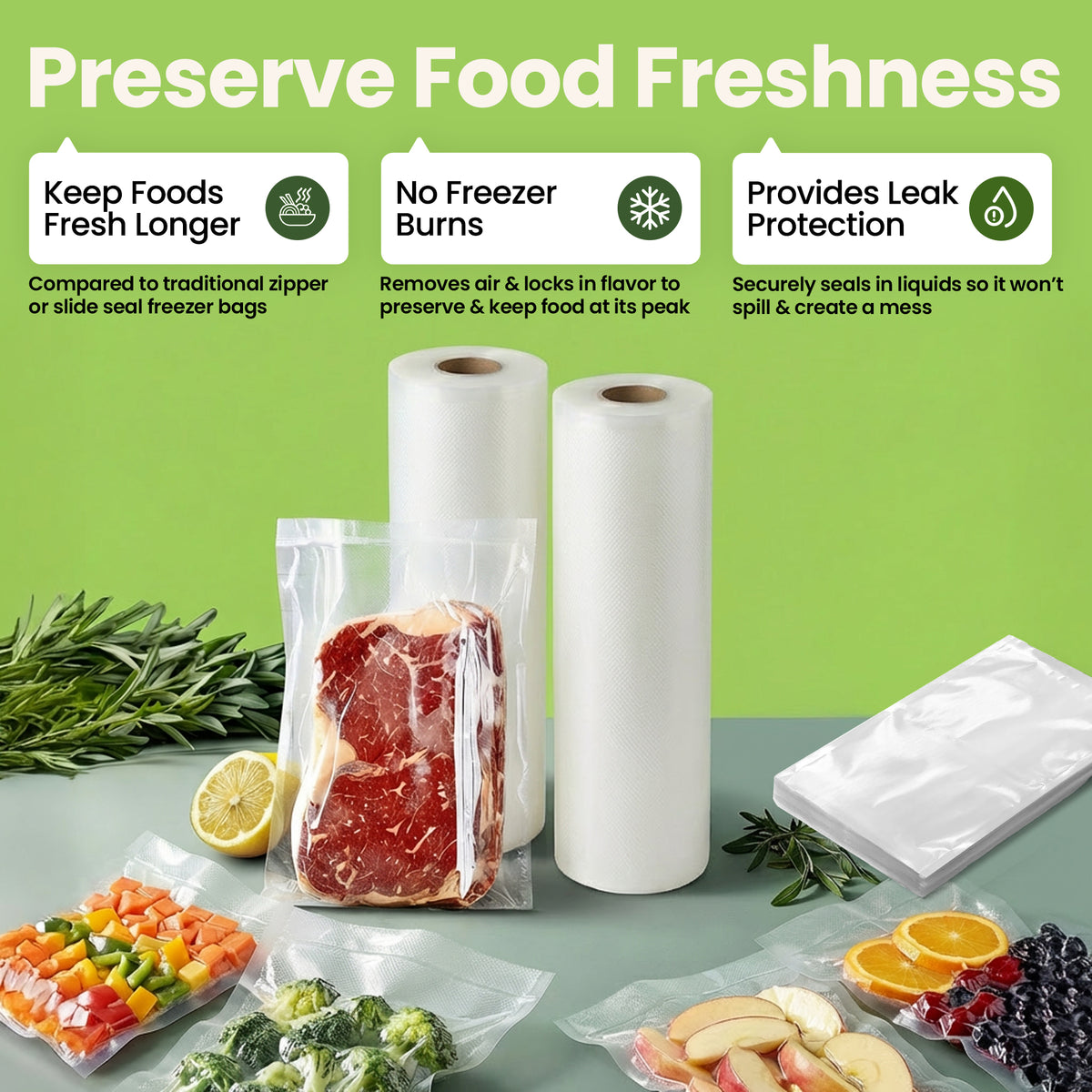 InstaSeal Vacuum Sealing Bags – Replacement Rolls & Pre-Cut Bags for Food Storage
