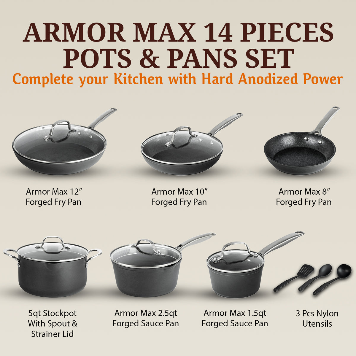 Granitestone ArmorMax 14 Piece Induction Hard Anodized Set with Utensils