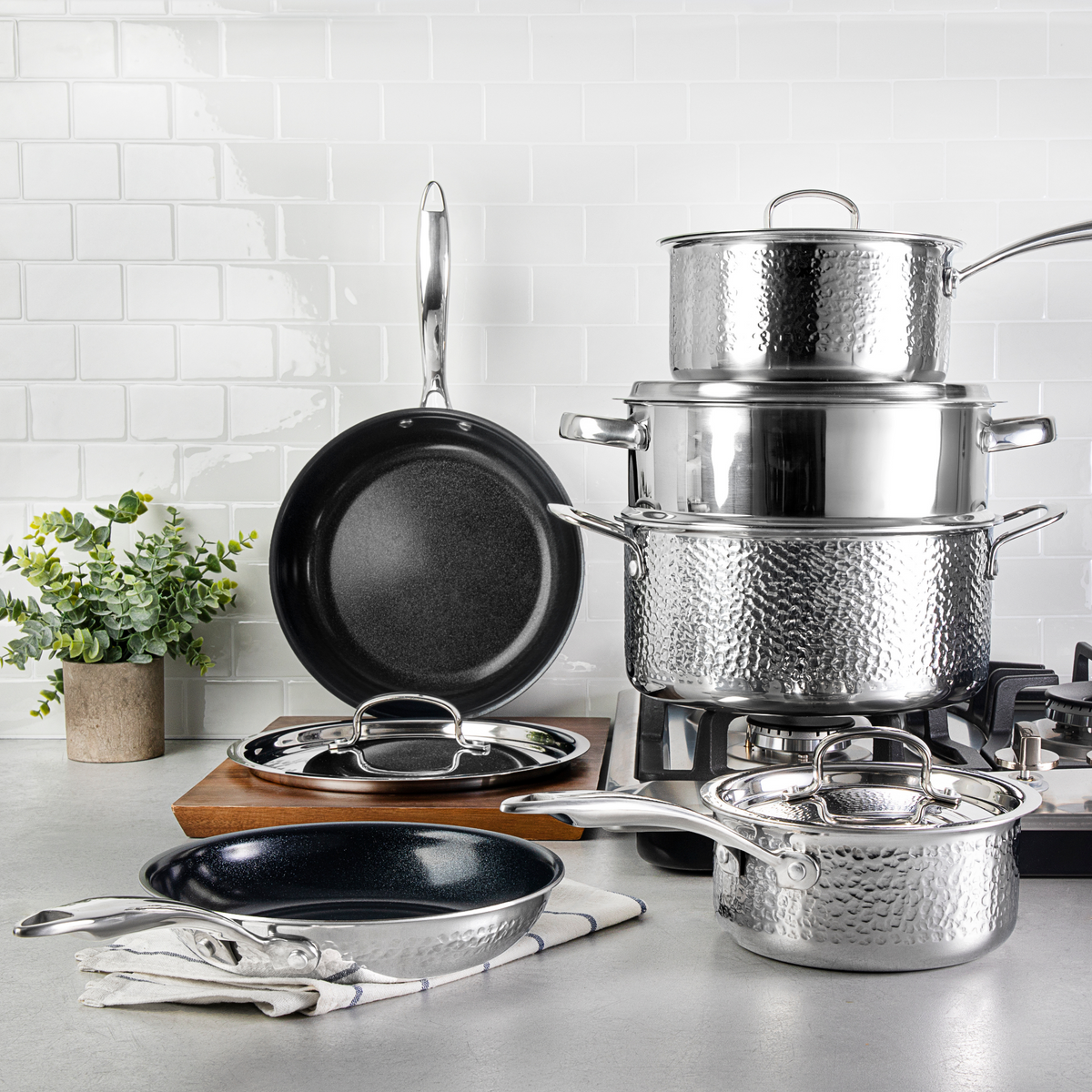 Granitestone 10-Piece Hammered Stainless Steel Pro Series Cookware Set